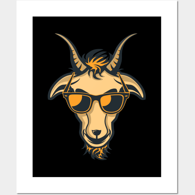 Goat with Glasses - Orange Drawing Illustrattion Wall Art by michony